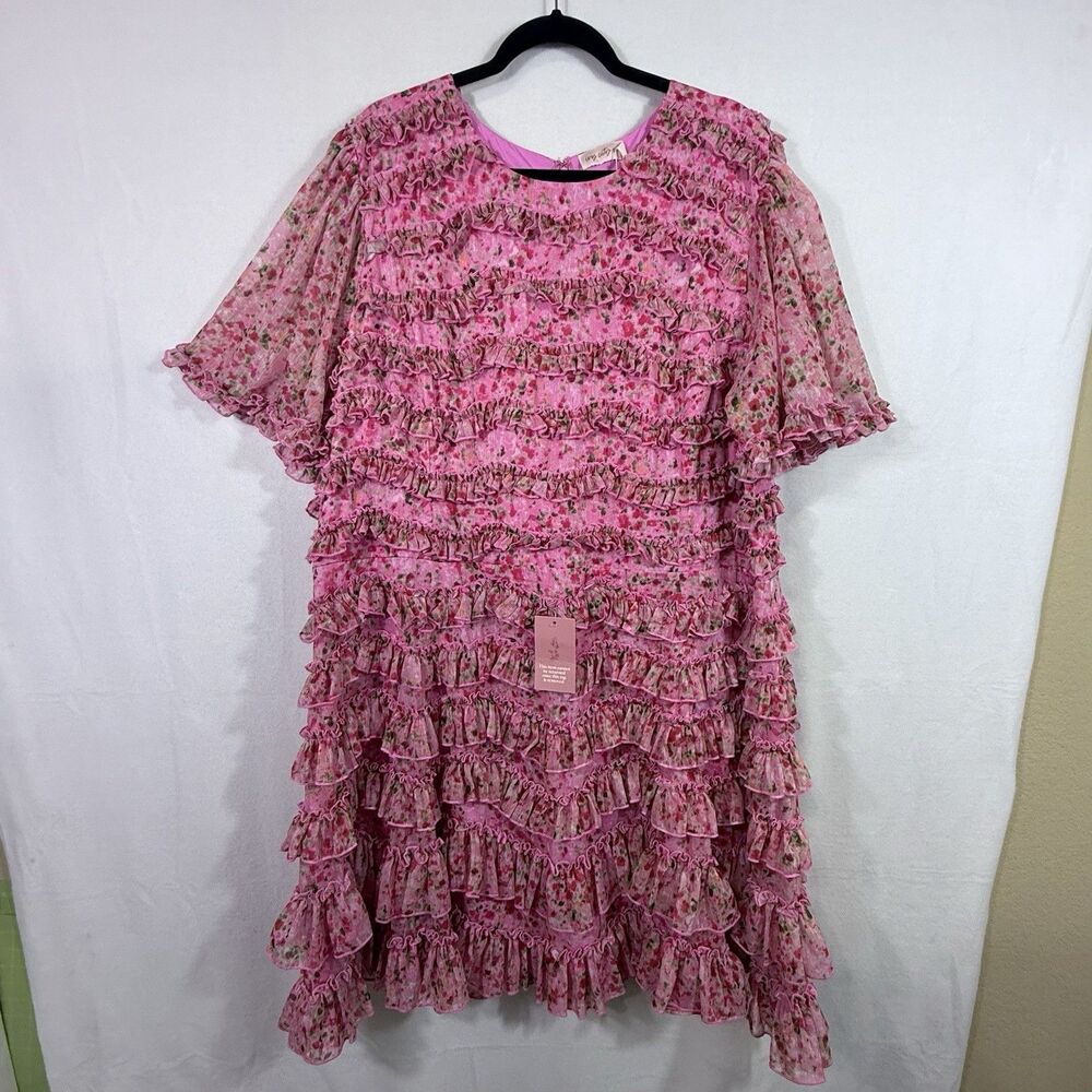 NEW Plus Size Ivy City Co Pink Floral Tiered Stacy Dress Size 26W Romantic